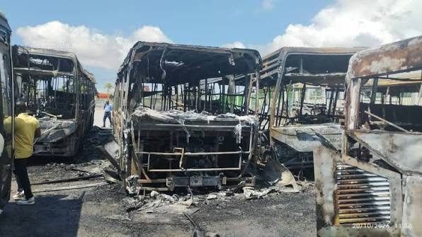 Une vue des bus calcinés