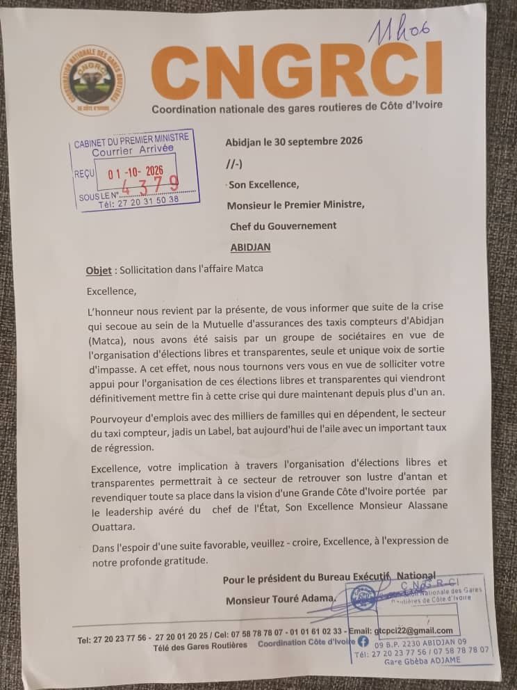 Le fac-similé du courrier adressé au Premier ministre